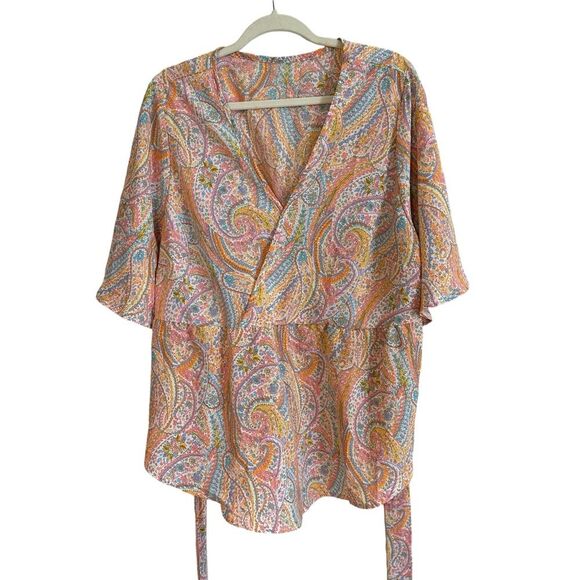SHEIN VCAY Plus-Size Vacation Casual‎ Paisley Print Short-Sleeved Shirt Size 4X - Picture 2 of 10